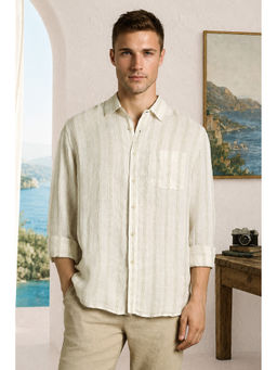 Louis Philippe - Men Beige Linen Relaxed Fit Shirt