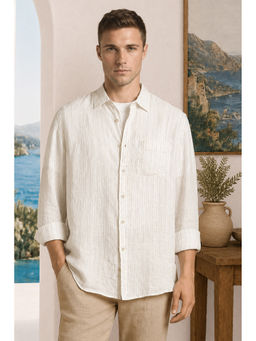 Louis Philippe - Men White Linen Regular Fit Shirt