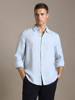 Louis Philippe - Men Blue Linen Relaxed Fit Shirt