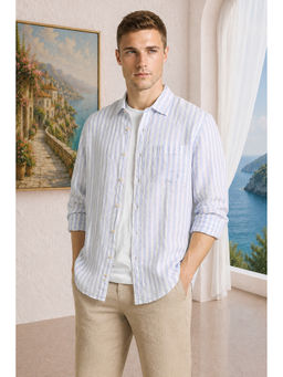 Louis Philippe - Men Blue Linen Relaxed Fit Shirt