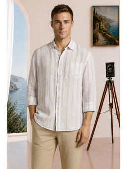 Louis Philippe - Men White Linen Relaxed Fit Shirt