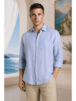 Louis Philippe - Men Blue Linen Relaxed Fit Shirt