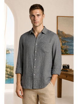 Louis Philippe - Men Grey Linen Relaxed Fit Shirt
