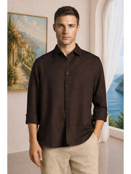 Louis Philippe - Men Brown Cotton Linen Relaxed Fit Shirt