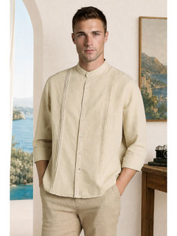 Louis Philippe - Men Beige Linen Blend Relaxed Fit Shirt