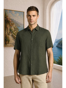 Louis Philippe - Men Olive Linen Relaxed Fit Shirt