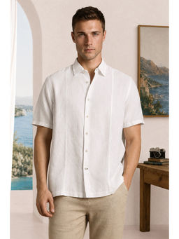 Louis Philippe - Men White Linen Blend Relaxed Fit Shirt