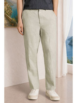 Louis Philippe - Men Beige Linen Relaxed Fit Trouser