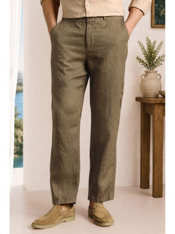 Louis Philippe - Men Brown Linen Relaxed Fit Trouser