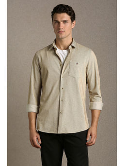 Louis Philippe - Men Beige Cotton Blend Slim Fit Shirt