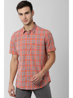 Peter England - Men Orange Cotton Slim Fit Shirt