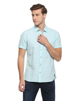 Peter England - Men Blue Cotton Slim Fit Shirt