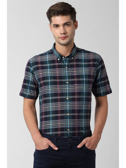 Peter England - Men Navy Blue Cotton Slim Fit Shirt