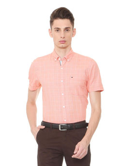 Peter England - Men Orange Cotton Slim Fit Shirt