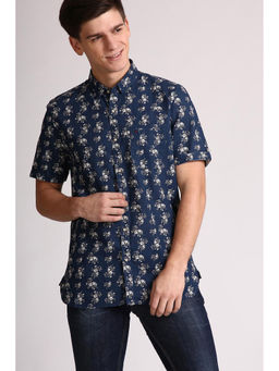 Peter England - Men Blue Cotton Blend Slim Fit Shirt