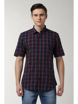 Peter England - Men Navy Blue Cotton Slim Fit Shirt