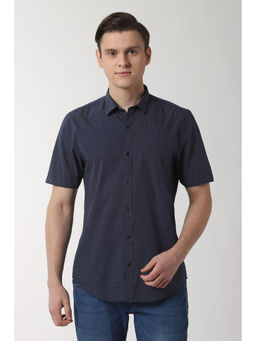 Peter England - Men Navy Blue Cotton Slim Fit Shirt