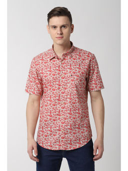 Peter England - Men Red Cotton Slim Fit Shirt
