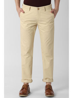 Peter England - Men Beige Cotton Super Slim Fit Trouser