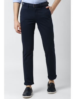 Peter England - Men Navy Blue Cotton Blend Super Slim Fit Trouser