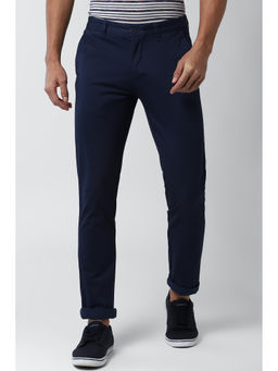 Peter England - Men Navy Blue Cotton Blend Super Slim Fit Trouser