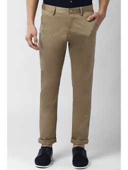 Peter England - Men Beige Cotton Blend Super Slim Fit Trouser