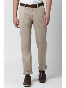 Peter England - Men Beige Cotton Blend Super Slim Fit Trouser