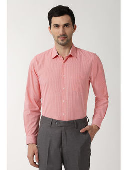 Peter England - Men Peach Cotton Blend Slim Fit Shirt