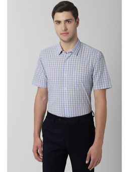 Peter England - Men Blue Cotton Blend Regular Fit Shirt