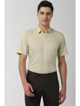 Peter England - Men Yellow Cotton Blend Regular Fit Shirt