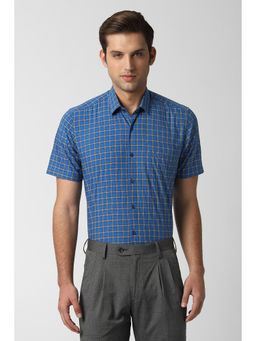 Peter England - Men Blue Cotton Blend Regular Fit Shirt