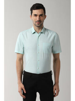 Peter England - Men Green Polyester Blend Regular Fit Shirt