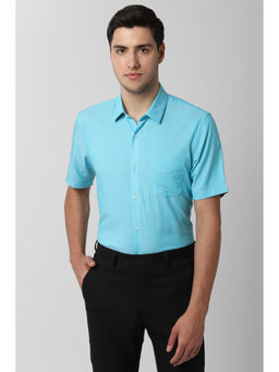 Peter England - Men Blue Polyester Blend Regular Fit Shirt