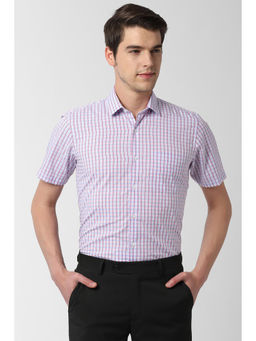 Peter England - Men Blue Cotton Blend Regular Fit Shirt