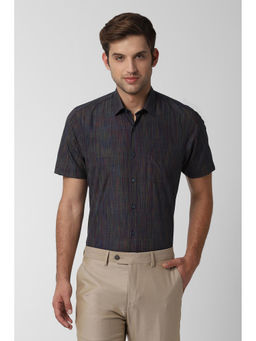 Peter England - Men Grey Polyester Blend Regular Fit Shirt