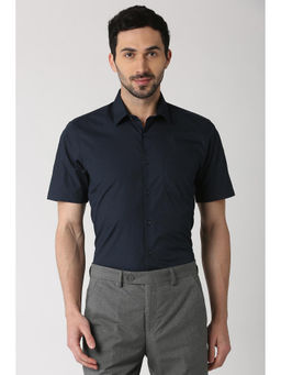 Peter England - Men Navy Blue Cotton Blend Regular Fit Shirt