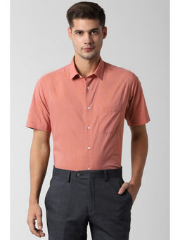 Peter England - Men Peach Cotton Blend Regular Fit Shirt
