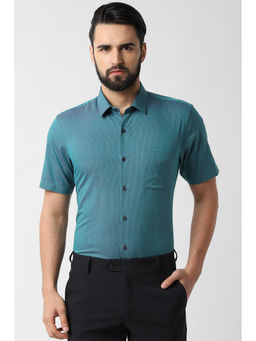 Peter England - Men Green Cotton Blend Regular Fit Shirt