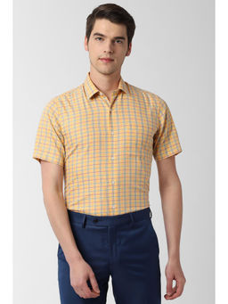 Peter England - Men Yellow Cotton Blend Regular Fit Shirt