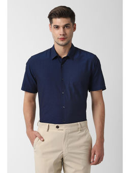Peter England - Men Navy Blue Cotton Blend Regular Fit Shirt