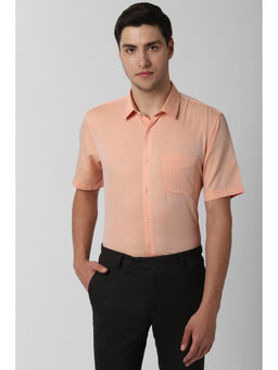 Peter England - Men Peach Polyester Blend Regular Fit Shirt