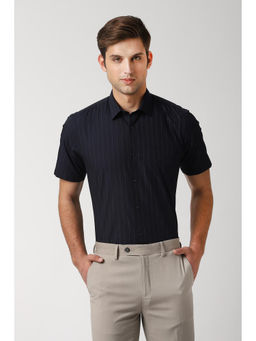 Peter England - Men Navy Blue Cotton Blend Regular Fit Shirt