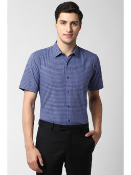 Peter England - Men Blue Cotton Blend Regular Fit Shirt