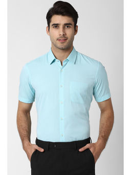 Peter England - Men Blue Cotton Blend Regular Fit Shirt