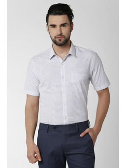 Peter England - Men Blue Cotton Blend Regular Fit Shirt