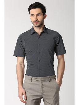Peter England - Men Navy Blue Cotton Regular Fit Shirt