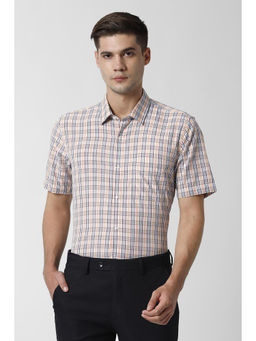 Peter England - Men Beige Polyester Blend Regular Fit Shirt