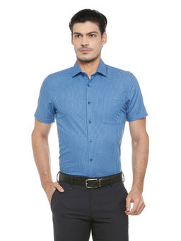 Peter England - Men Blue Cotton Blend Slim Fit Shirt