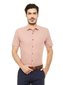 Peter England - Men Orange Cotton Slim Fit Shirt