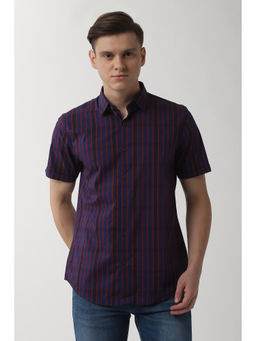 Peter England - Men Blue Cotton Blend Slim Fit Shirt